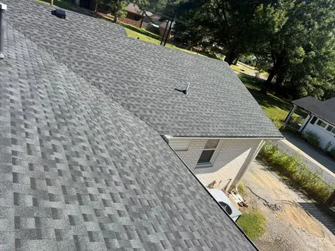 Architectural shingle roof seen from the ridge